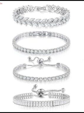 Silver Plated Tennis Bracelet Set Marquise Cubic Zirconia Adjustable Stackable